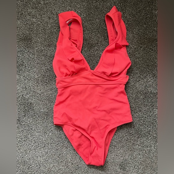 Watermelon Pink 🍉 Ruffle Trim One Piece Womens Swim M(6) - Picture 3 of 3